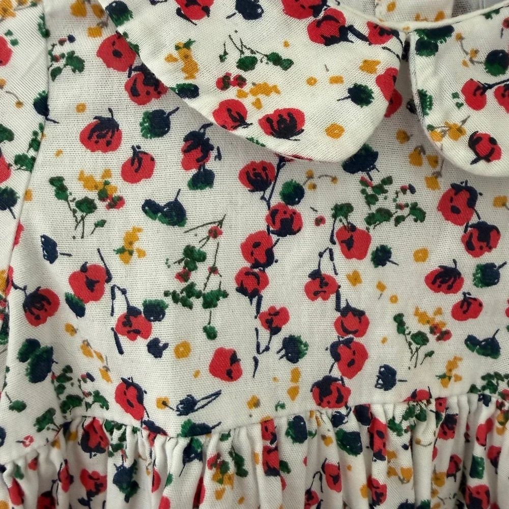 Petit Bateau Baby Girl Floral Poppy Dress White Red 18M 81cm Cotton Peter Pan